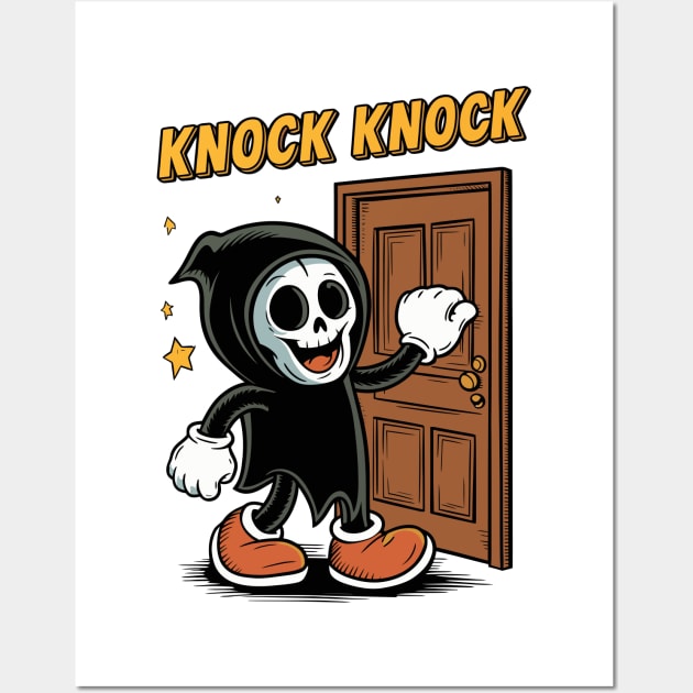 Funny Grim Reaper Knocking On A Door Wall Art by Custom Prints HD